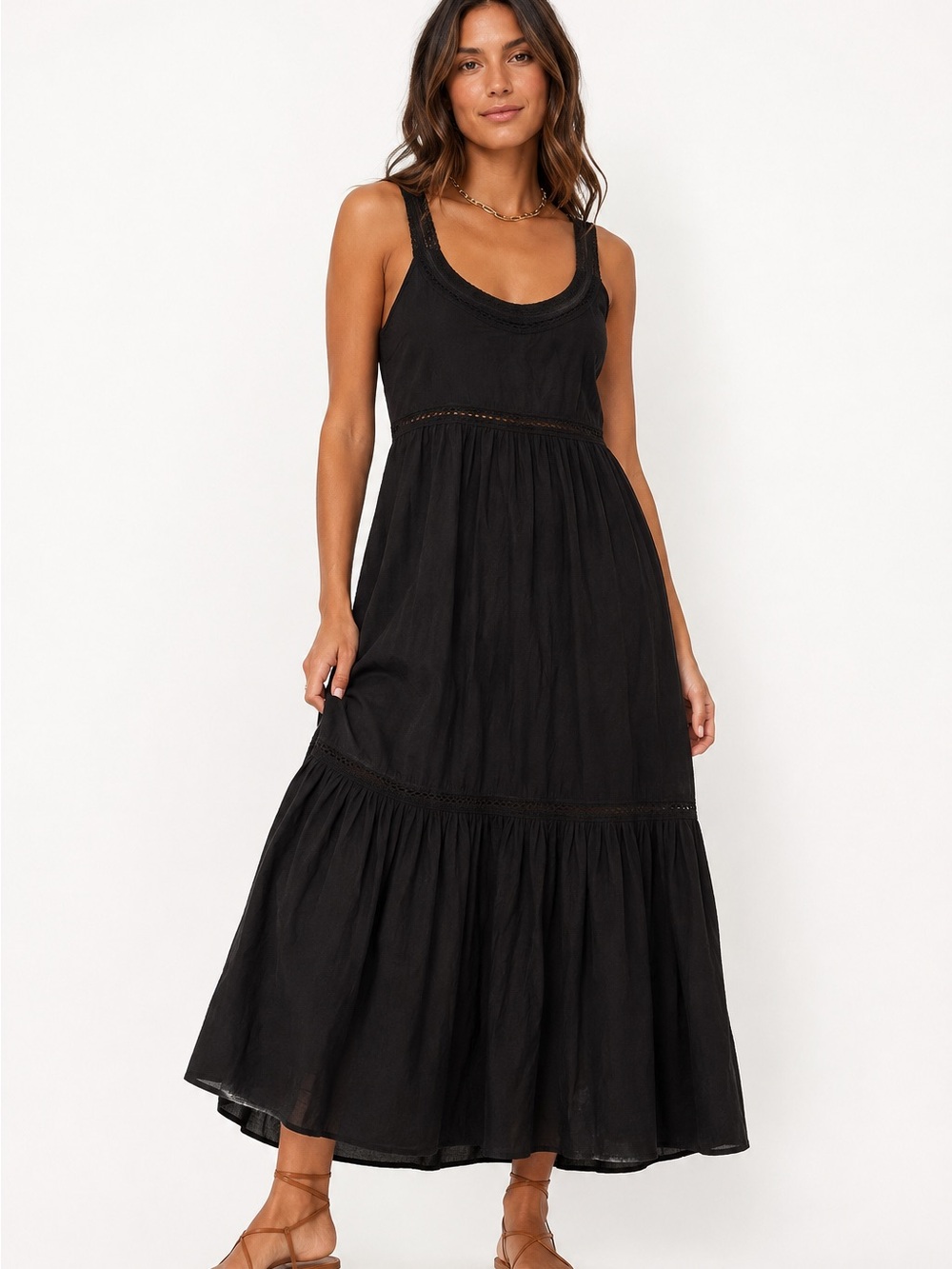 NWOT 💕POCKETS😍Galleries Lafayette Paris Tiered Lined  Maxi Dress 100% cotton